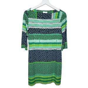 Donna Morgan Size 6 Green Pattern Sheath Dress | Short Sleeve Work to Weekend